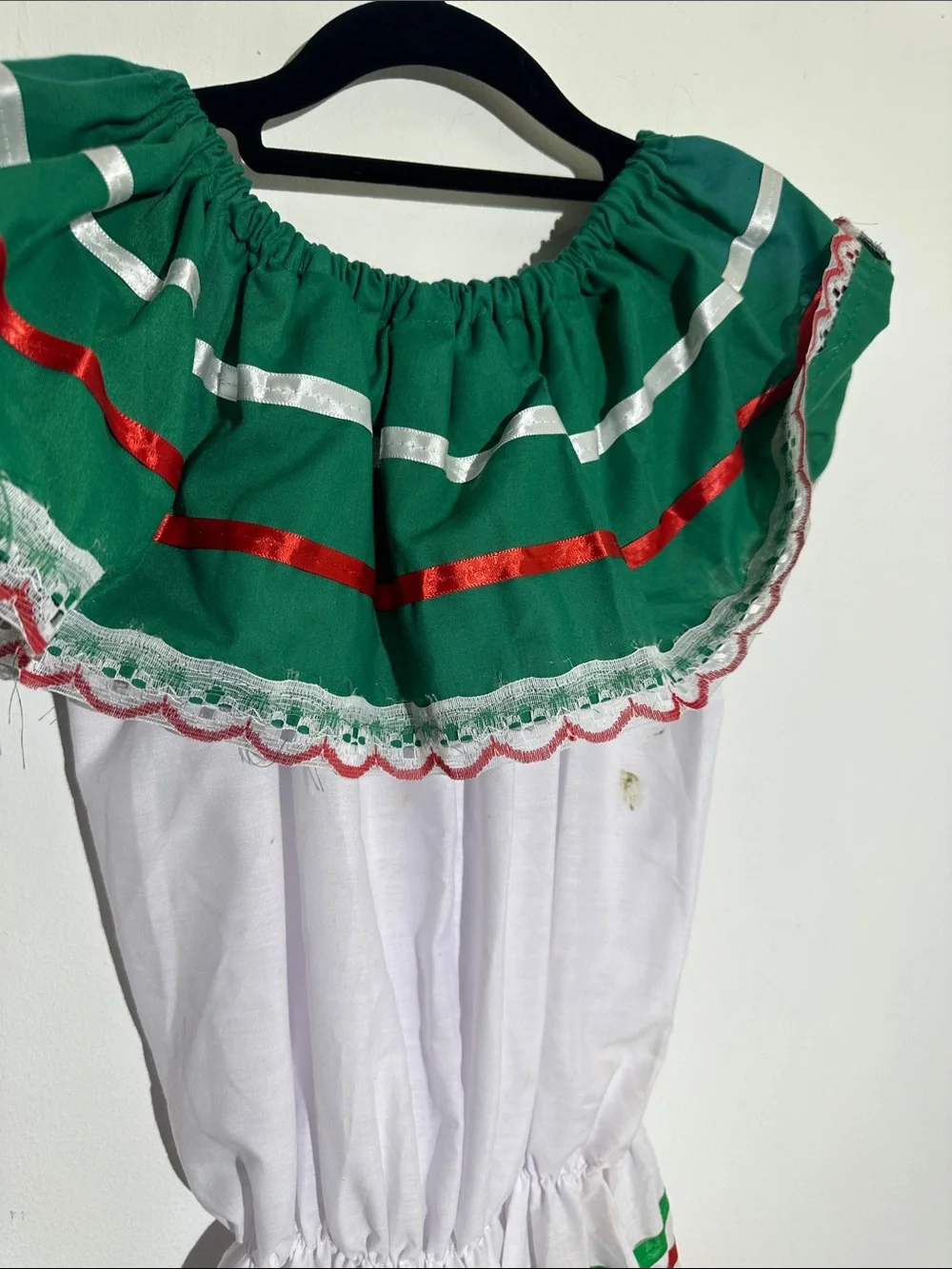 Girls' Festive Mexican-Style Dress Costume - Green, Red & White